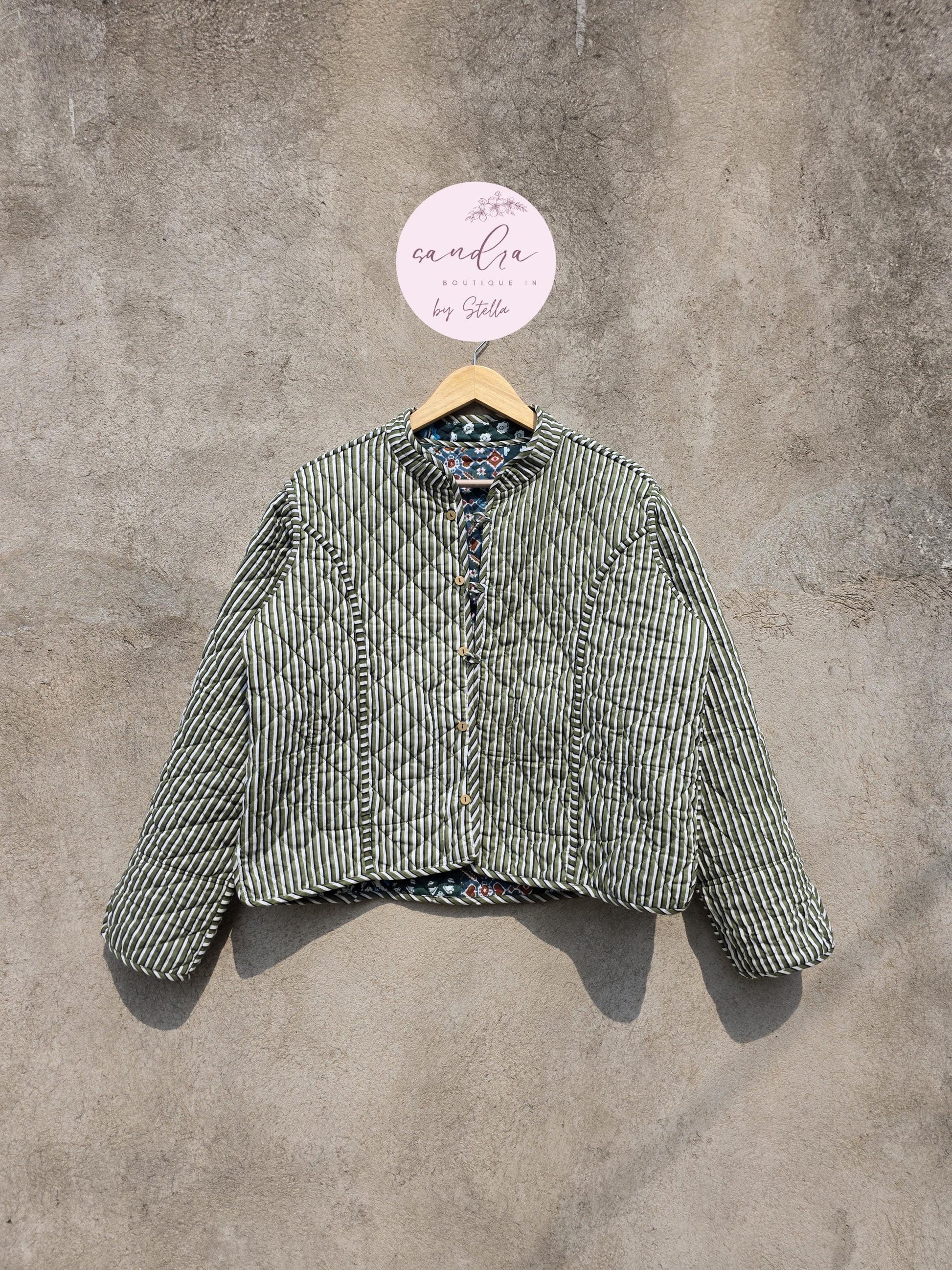 Indian Handmade Patchwork Cotton Quilted Jacket, Vintage New Style Collar Cotton Quilted Jacket, Reversible Women's Boho Coat, Gift for Her