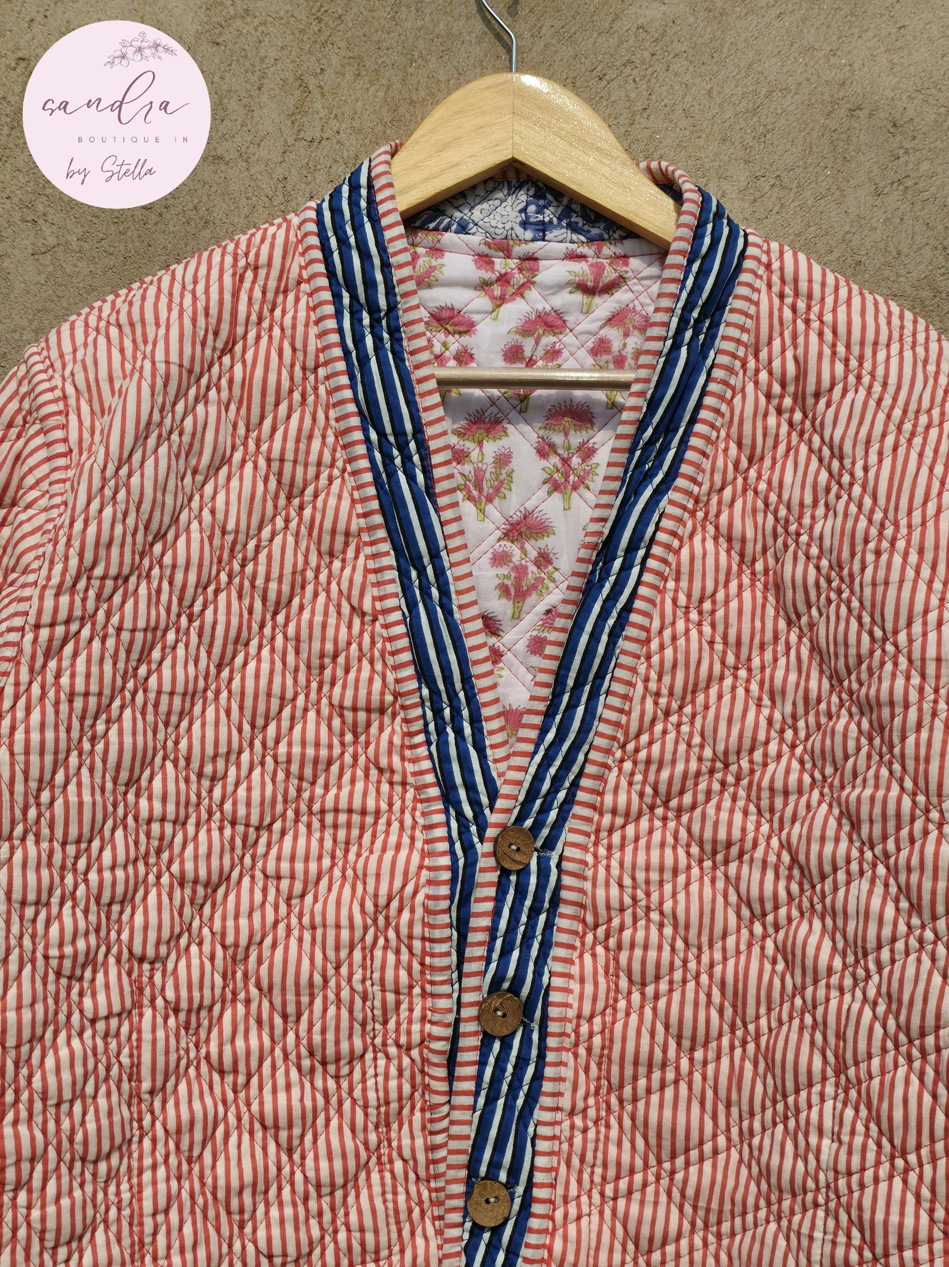 Cotton Quilted Jacket V-Neck New Style Kantha Jacket White Hand Block Print Indian Women's Clothing Coat Boho Spring Jacket Gift for Her