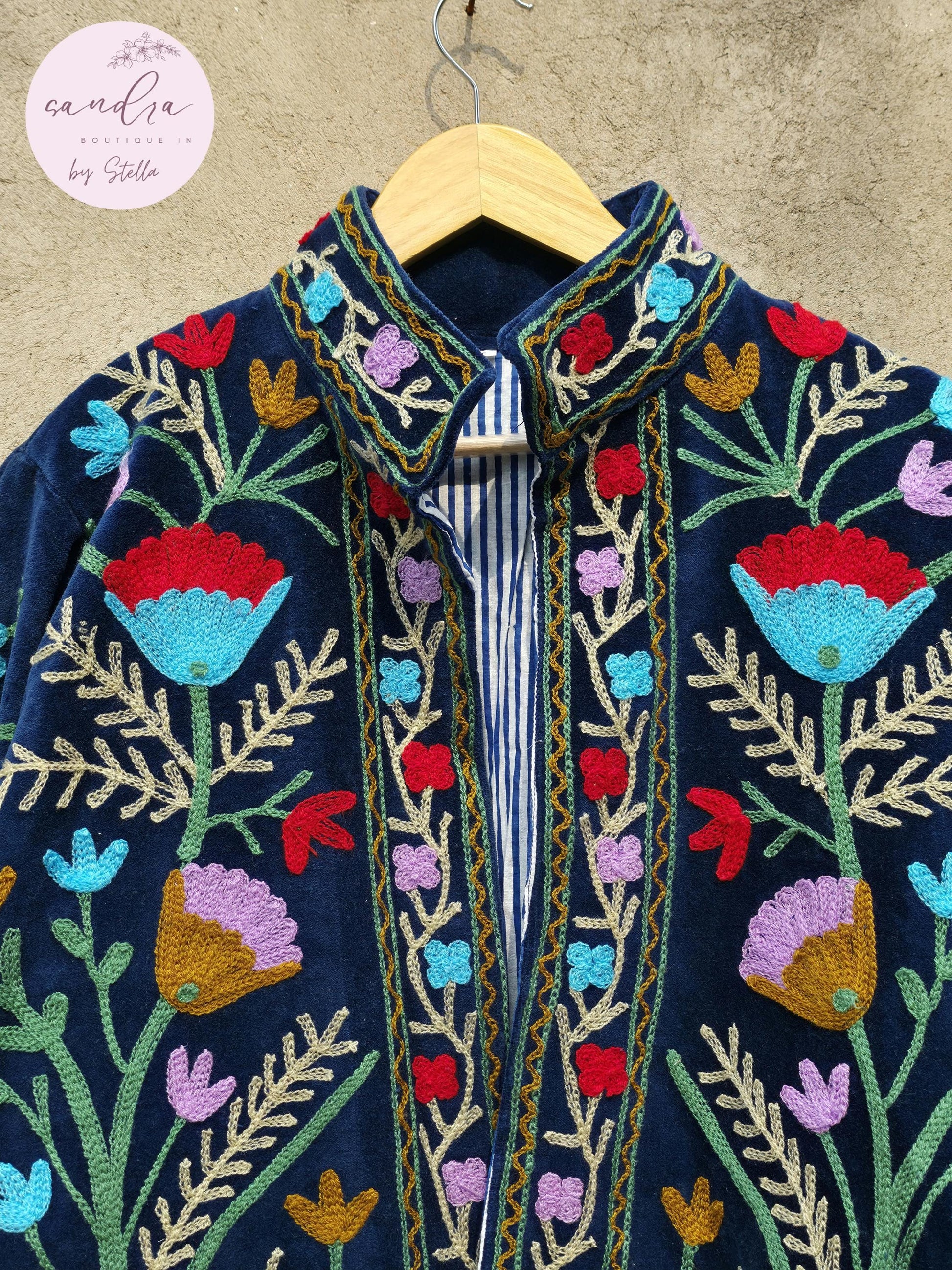 Suzani Embroidery Cotton Velvet Jacket, Kimono Jacket Handmade Soft TNT Fabric Jacket, Women's Clothing Coat Boho Jacket Spring Gift for Her