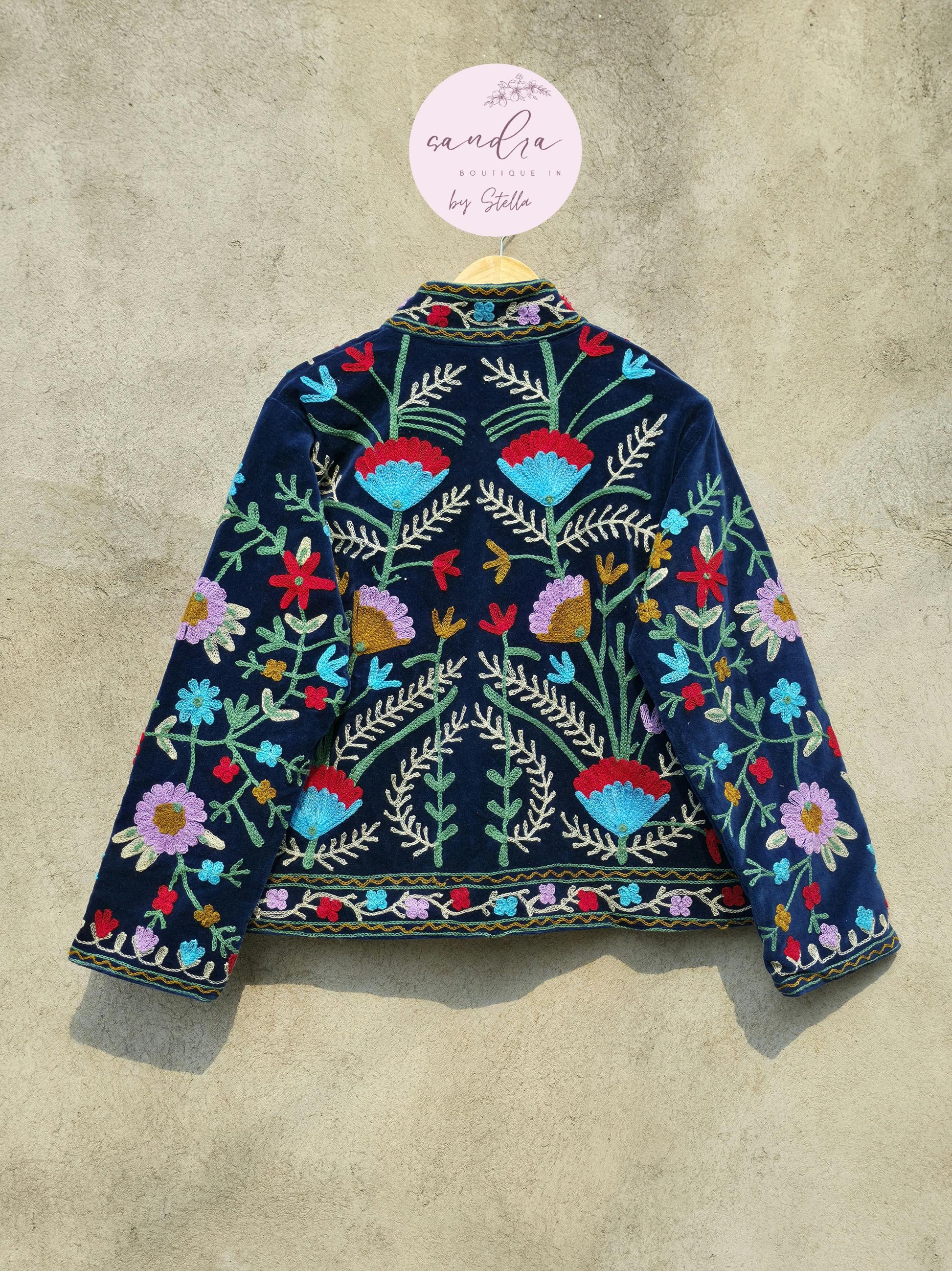 Suzani Embroidery Cotton Velvet Jacket, Kimono Jacket Handmade Soft TNT Fabric Jacket, Women's Clothing Coat Boho Jacket Spring Gift for Her