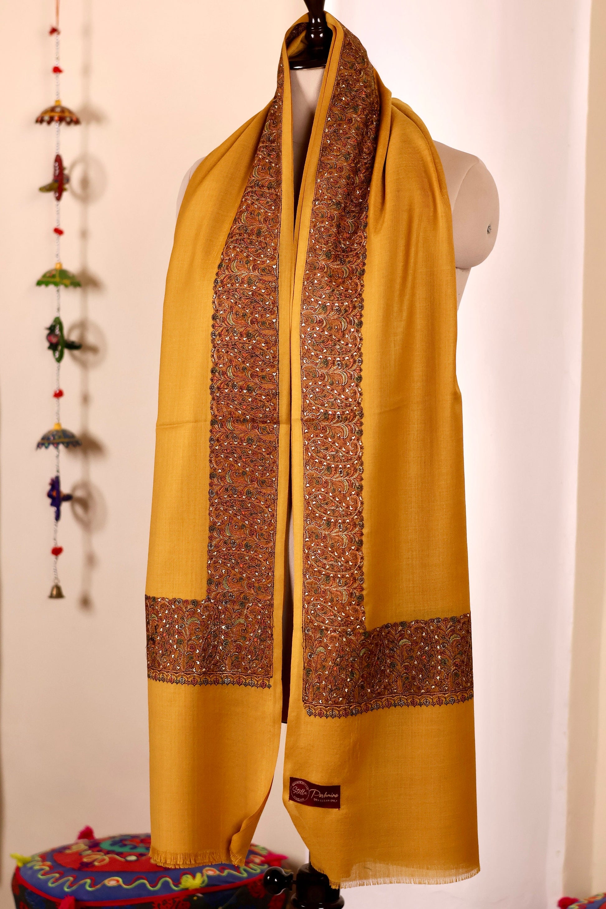 Elegant Pashmina Cashmere Shawl, Yellow Handmade Kashmiri Pashmina Silk Shawl, Premium Cashmere Scarfs, Soft & Warm Shawls, Christmas Gift