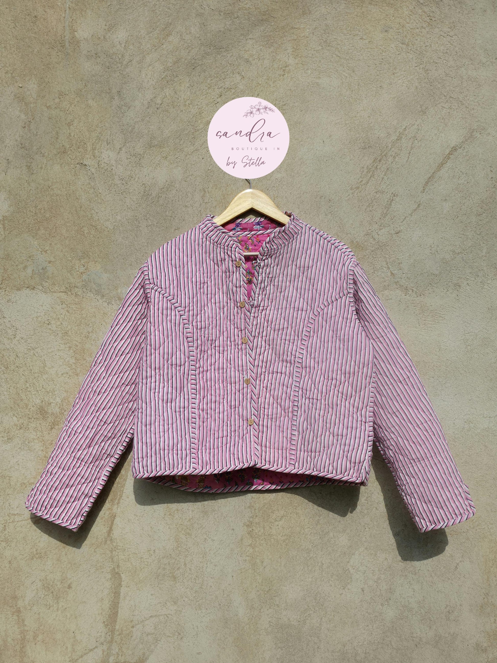 Indian Handmade Quilted Cotton Jacket, Vintage Pink Patchwork Women's Reversible Coat, Kimono Vintage Boho Jacket Spring Jacket Gift for Her