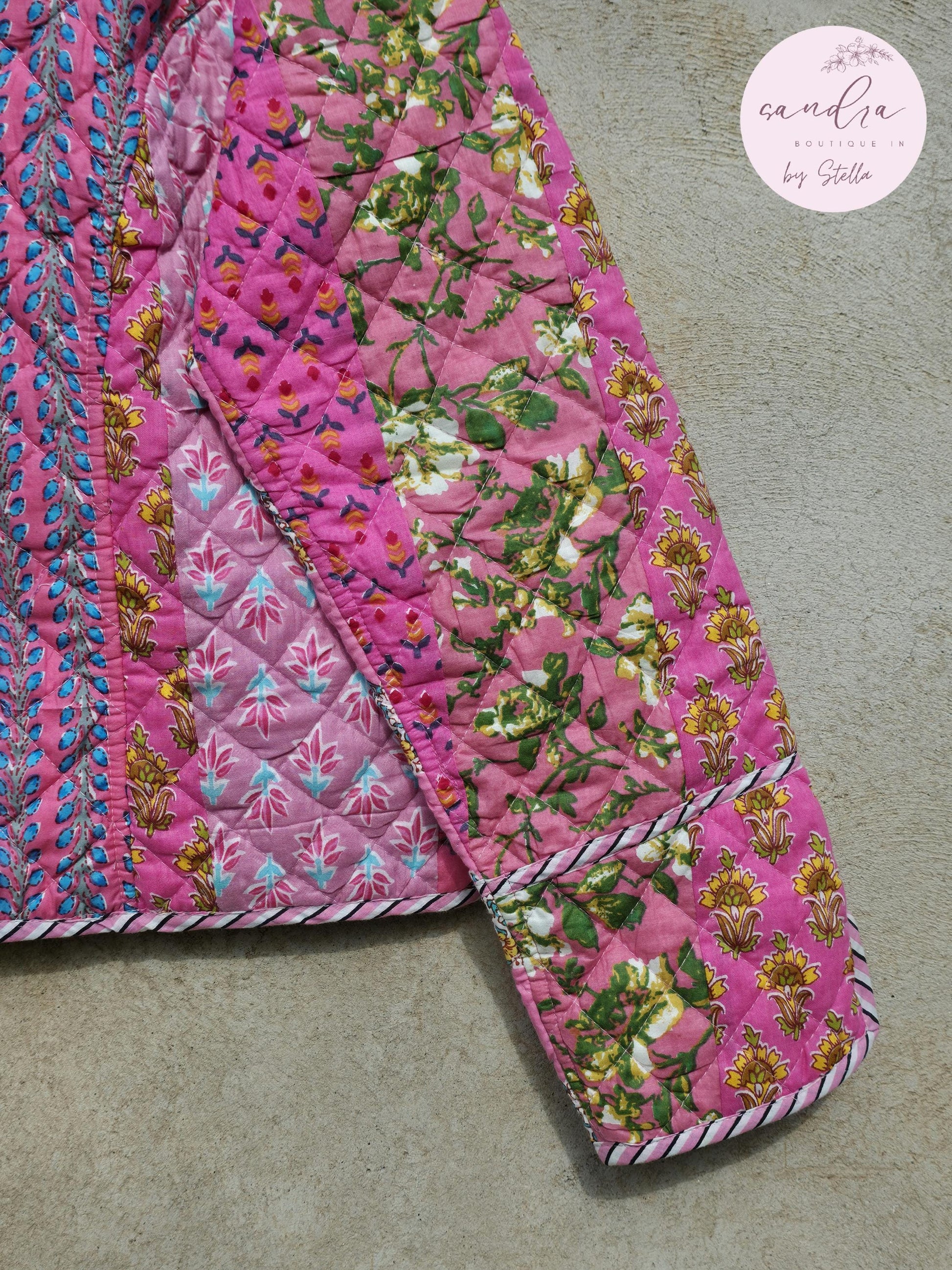 Indian Handmade Quilted Cotton Jacket, Vintage Pink Patchwork Women's Reversible Coat, Kimono Vintage Boho Jacket Spring Jacket Gift for Her