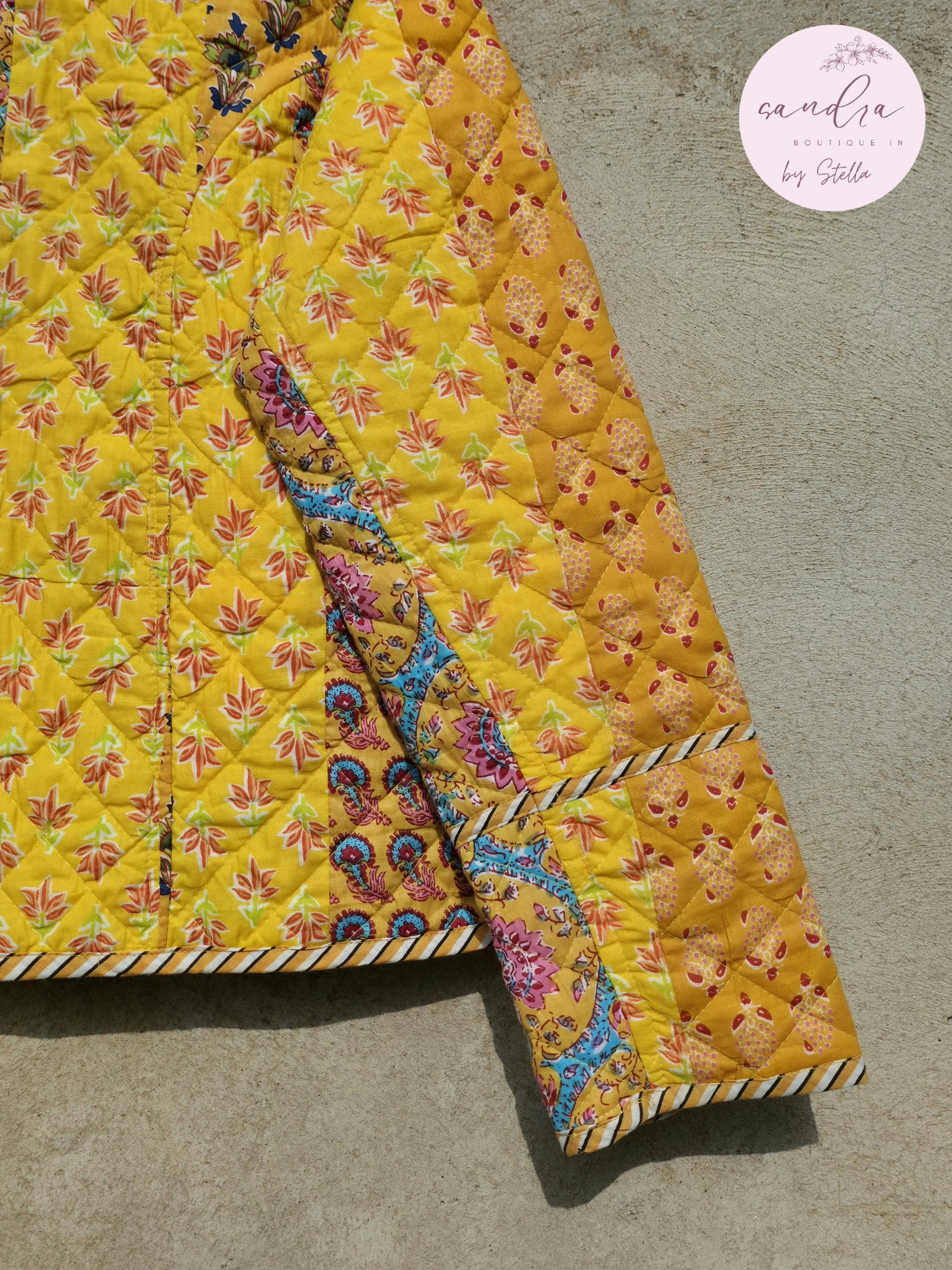 Indian Handmade Quilted Cotton Jacket, Vintage Yellow Patchwork Women's Reversible Coat, Kimono Boho Spring Soft Jacket, Gift for Her