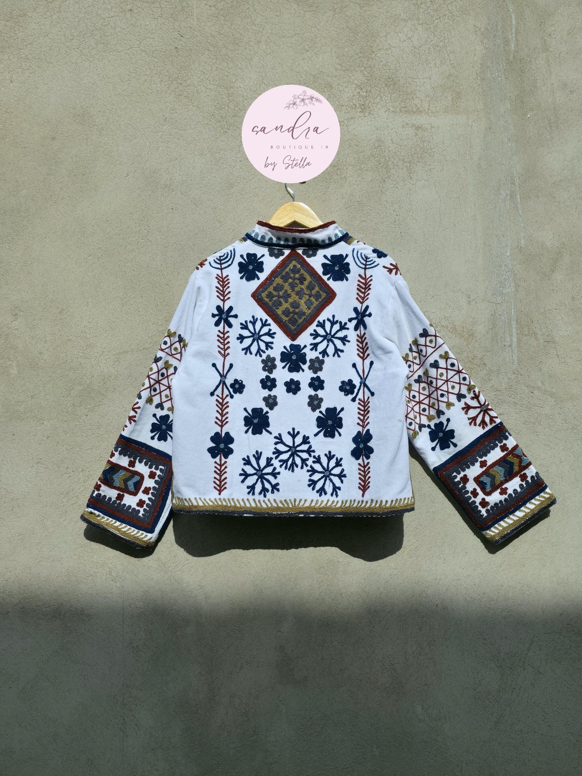Handmade Suzani Embroidery Cotton Velvet Jacket, Short Kimono open Jacket, Women's Clothing Coat Boho, Soft Fabric Gift for Her