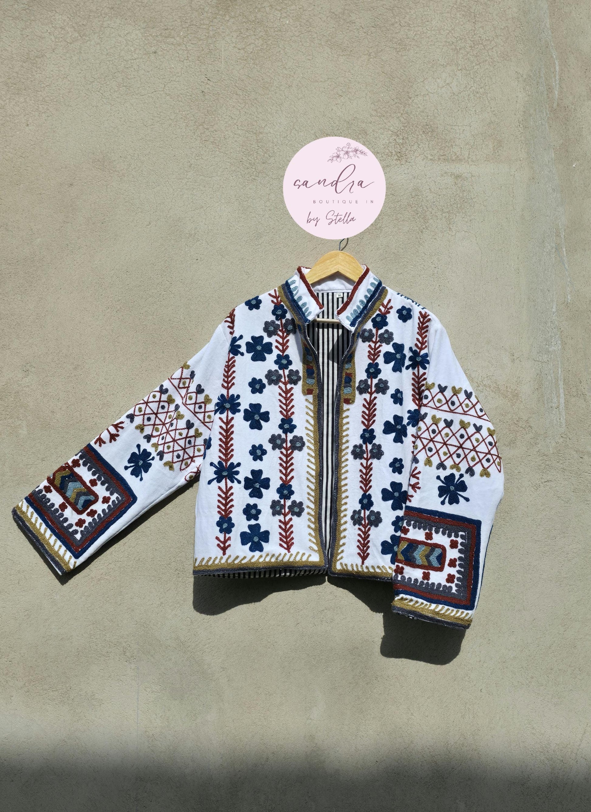 Handmade Suzani Embroidery Cotton Velvet Jacket, Short Kimono open Jacket, Women's Clothing Coat Boho, Soft Fabric Gift for Her