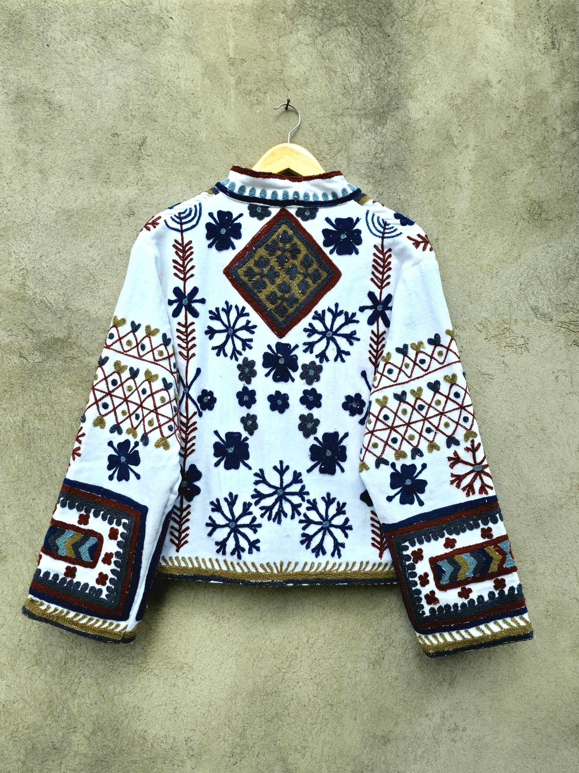 Handmade Suzani Embroidery Cotton Velvet Jacket, Short Kimono open Jacket, Women's Clothing Coat Boho, Soft Fabric Gift for Her