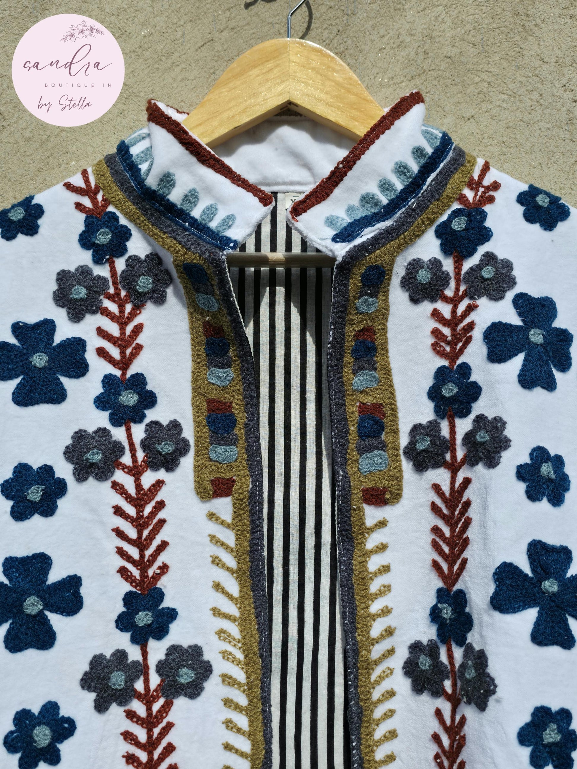 Handmade Suzani Embroidery Cotton Velvet Jacket, Short Kimono open Jacket, Women's Clothing Coat Boho, Soft Fabric Gift for Her