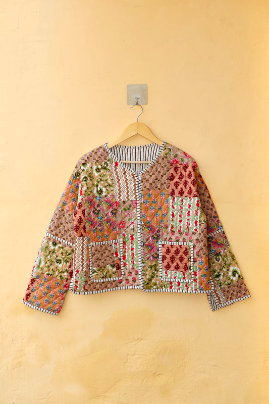Cotton Handcrafted Kantha Jacket, Patchwork Women’s Quilted Reversible Coat, Kimono Indian Hand Printed Vintage Style Boho Vest Autumn Gift