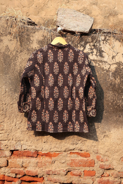 Indian Handmade Quilted Cotton Fabric Jacket Stylish Brown Bohemian Women's Coat, Reversible Waistcoat for Her
