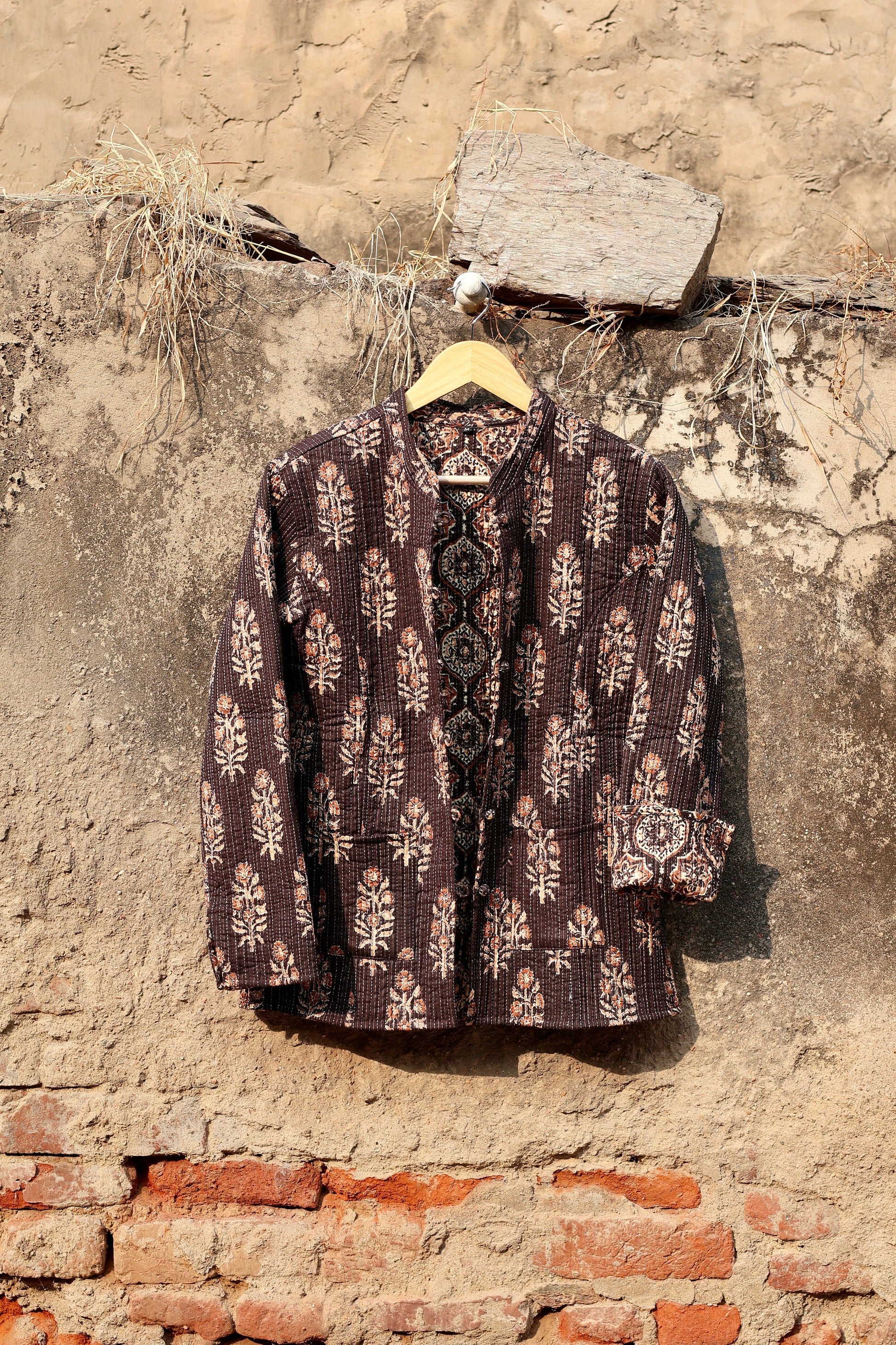 Indian Handmade Quilted Cotton Fabric Jacket Stylish Brown Bohemian Women's Coat, Reversible Waistcoat for Her