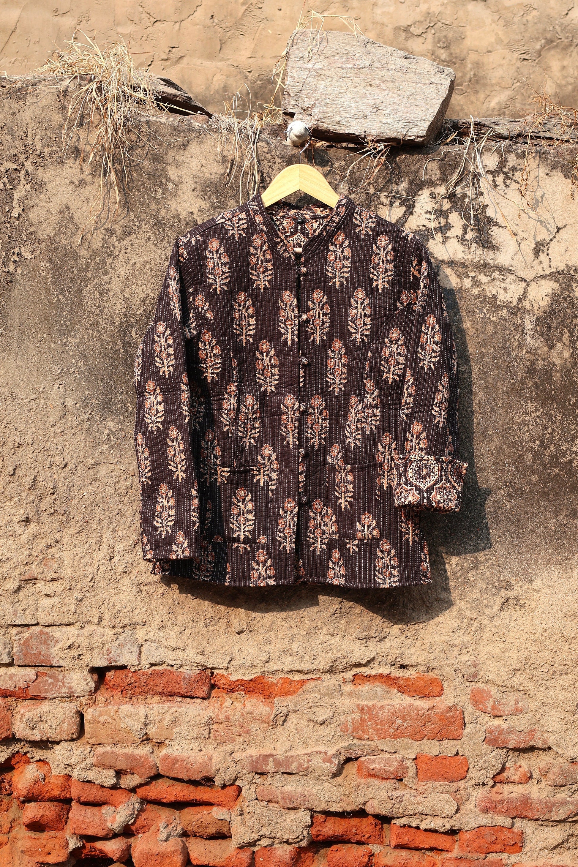 Indian Handmade Quilted Cotton Fabric Jacket Stylish Brown Bohemian Women's Coat, Reversible Waistcoat for Her