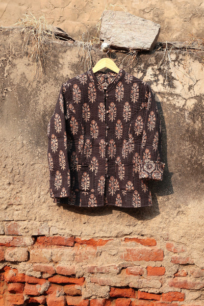 Indian Handmade Quilted Cotton Fabric Jacket Stylish Brown Bohemian Women's Coat, Reversible Waistcoat for Her