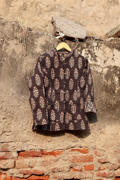 Indian Handmade Quilted Cotton Fabric Jacket Stylish Brown Bohemian Women's Coat, Reversible Waistcoat for Her