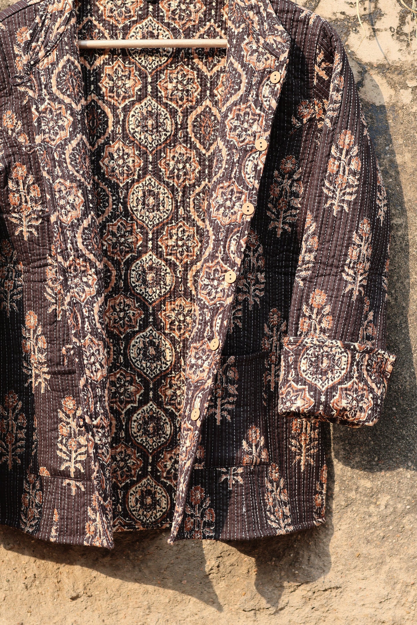 Indian Handmade Quilted Cotton Fabric Jacket Stylish Brown Bohemian Women's Coat, Reversible Waistcoat for Her