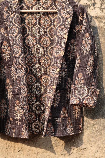 Indian Handmade Quilted Cotton Fabric Jacket Stylish Brown Bohemian Women's Coat, Reversible Waistcoat for Her