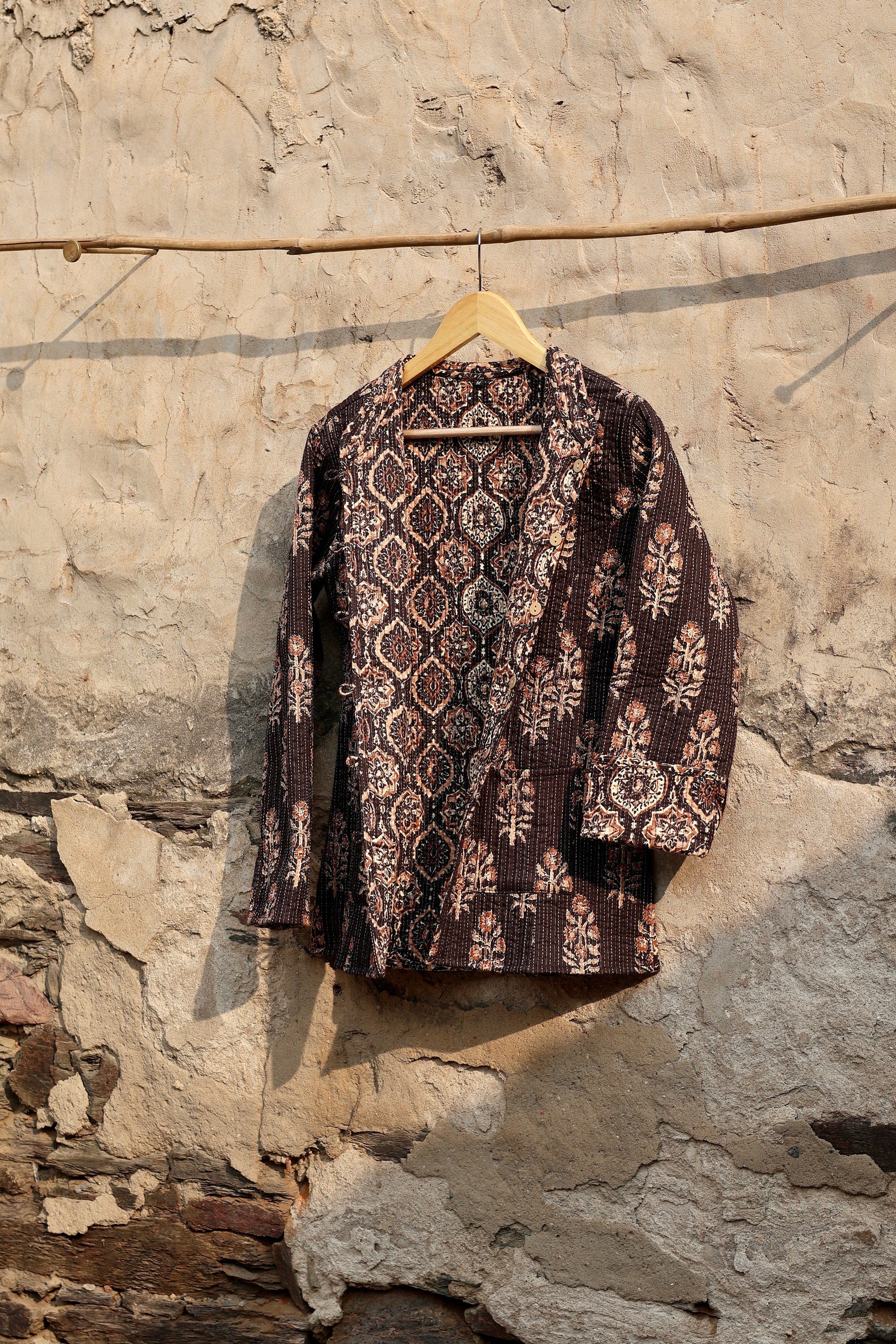 Indian Handmade Quilted Cotton Fabric Jacket Stylish Brown Bohemian Women's Coat, Reversible Waistcoat for Her
