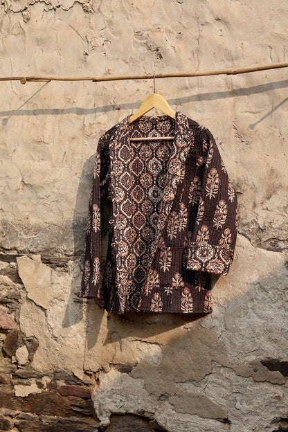 Indian Handmade Quilted Cotton Fabric Jacket Stylish Brown Bohemian Women's Coat, Reversible Waistcoat for Her