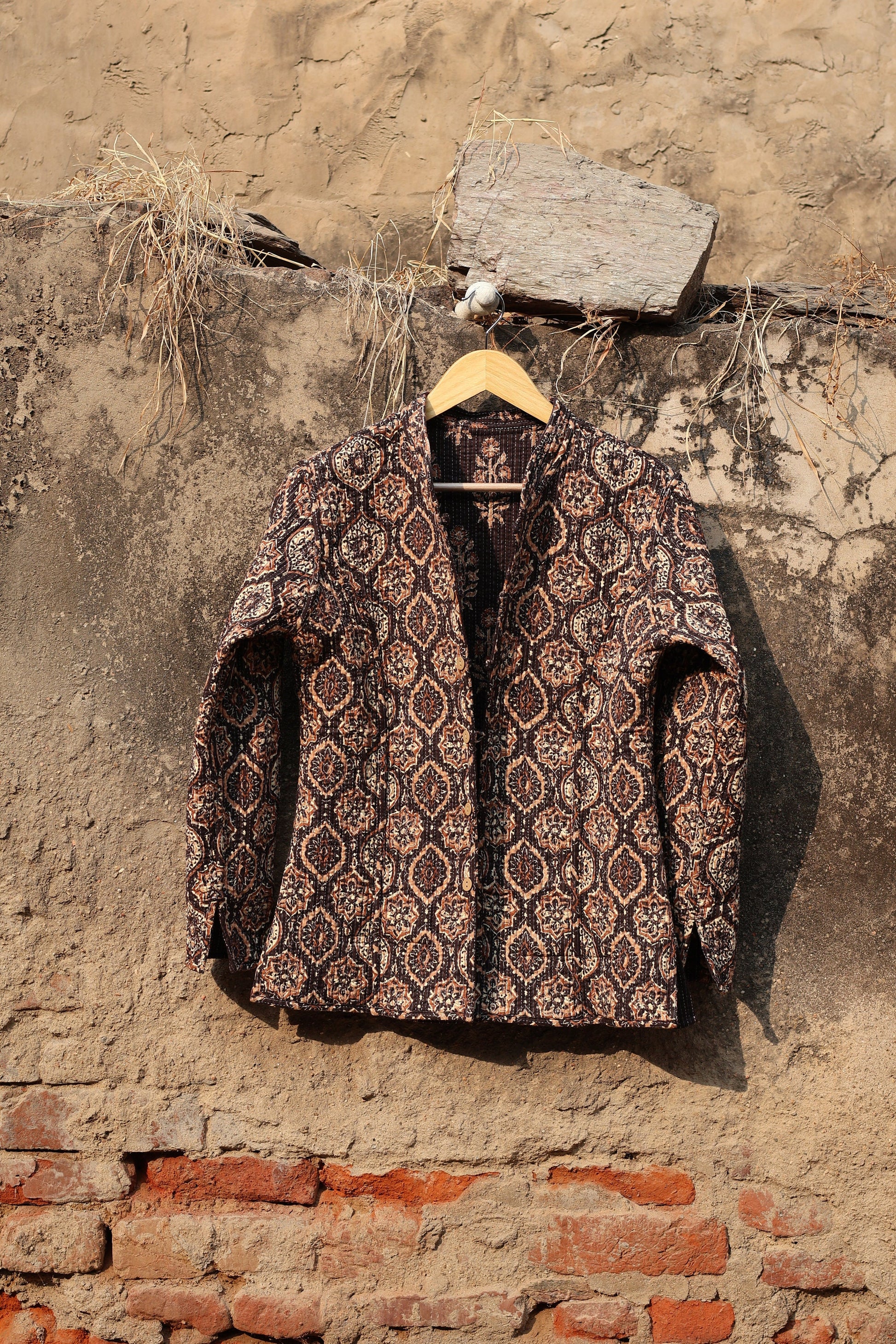 Indian Handmade Quilted Cotton Fabric Jacket Stylish Brown Bohemian Women's Coat, Reversible Waistcoat for Her