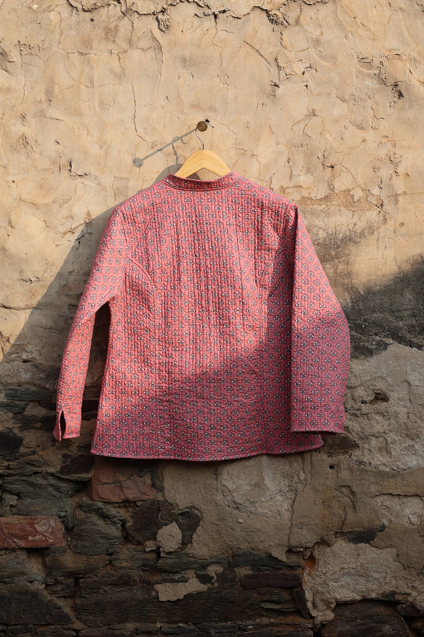 Indian Handmade Quilted Kantha Cotton Fabric Jacket Stylish Pink & Blue Floral Women's Coat, Reversible Waistcoat for Her