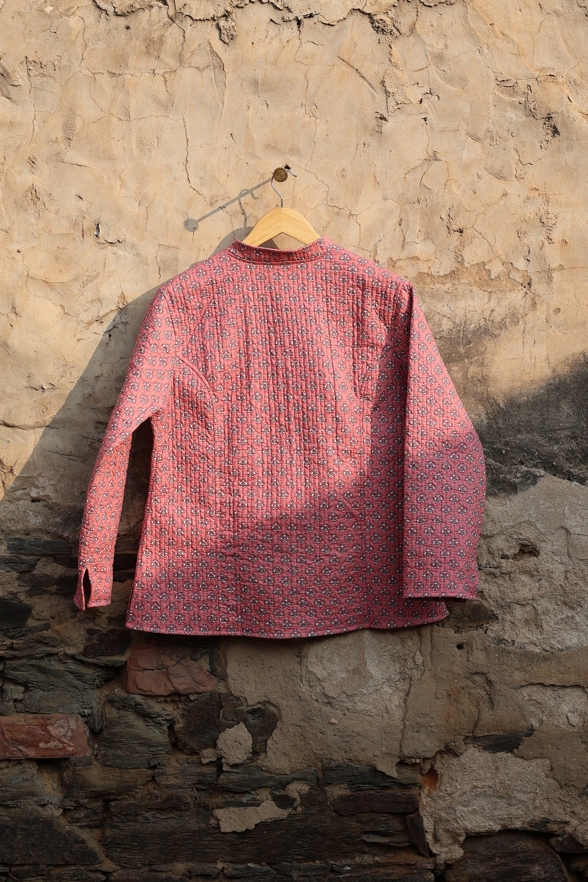 Indian Handmade Quilted Kantha Cotton Fabric Jacket Stylish Pink & Blue Floral Women's Coat, Reversible Waistcoat for Her
