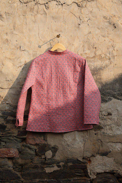 Indian Handmade Quilted Kantha Cotton Fabric Jacket Stylish Pink & Blue Floral Women's Coat, Reversible Waistcoat for Her
