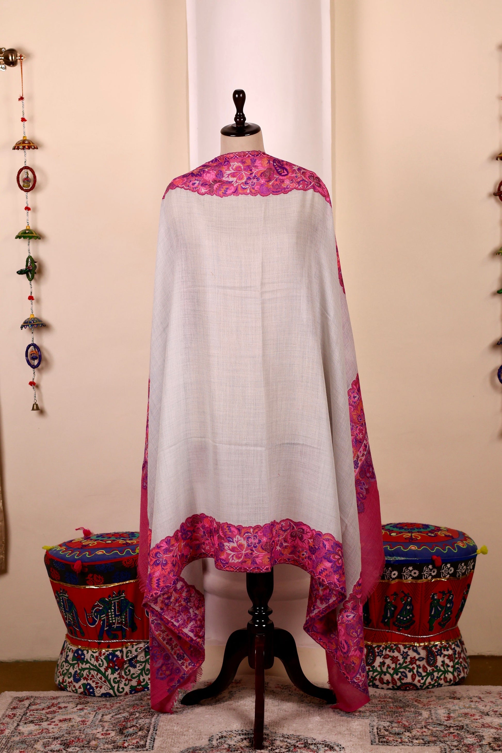 Pink Pashmina Cashmere Shawl, Kalamkari Kashmiri Pashmina Silk Shawl, Premium Cashmere Scarfs, Soft & Warm Shawls Christmas Gift