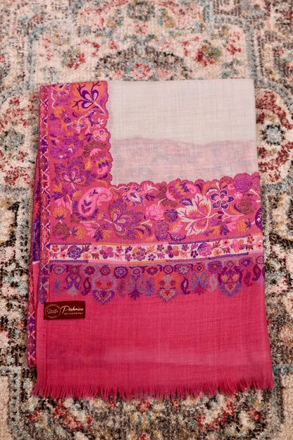 Pink Pashmina Cashmere Shawl, Kalamkari Kashmiri Pashmina Silk Shawl, Premium Cashmere Scarfs, Soft & Warm Shawls Christmas Gift