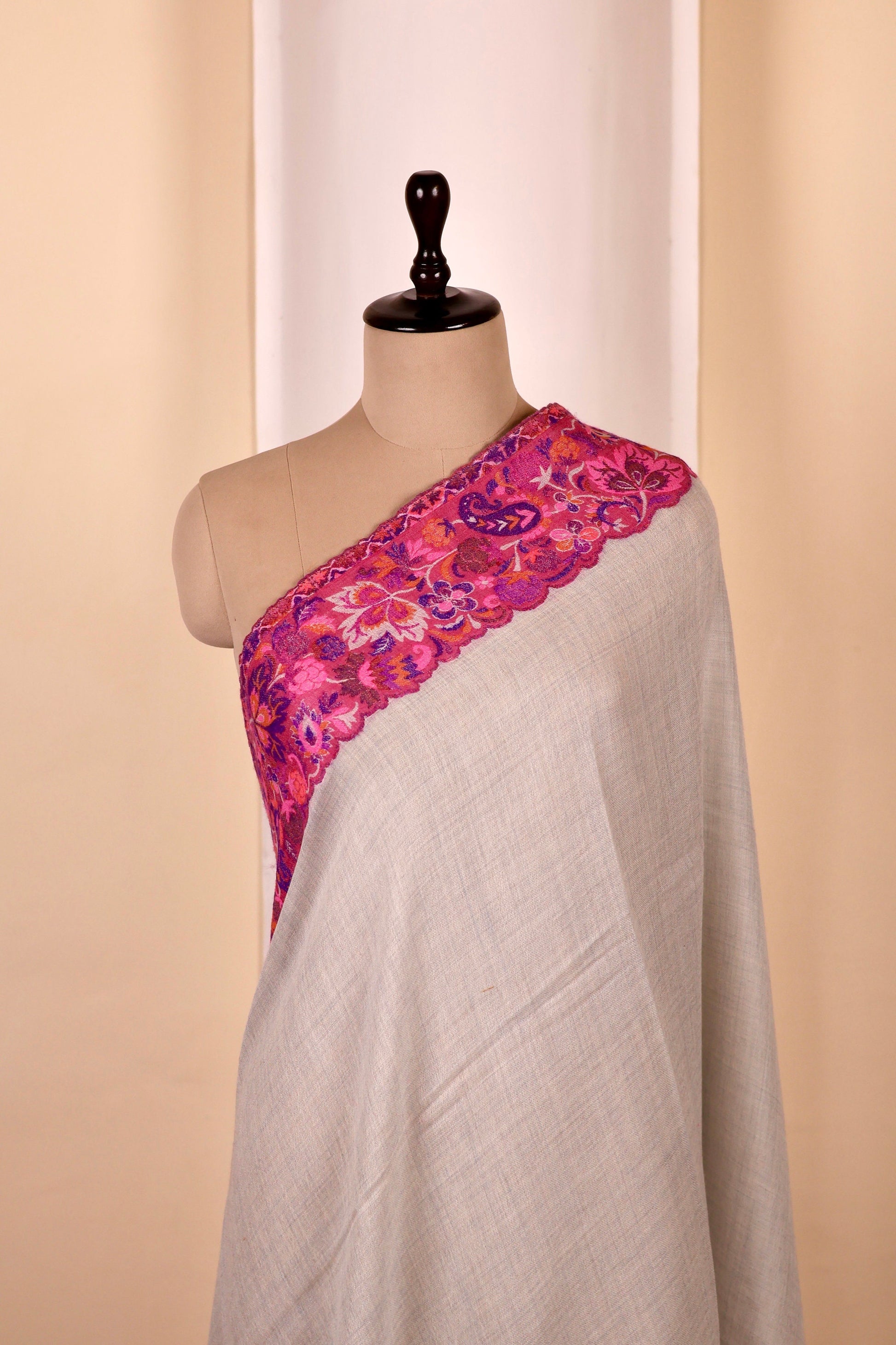 Pink Pashmina Cashmere Shawl, Kalamkari Kashmiri Pashmina Silk Shawl, Premium Cashmere Scarfs, Soft & Warm Shawls Christmas Gift