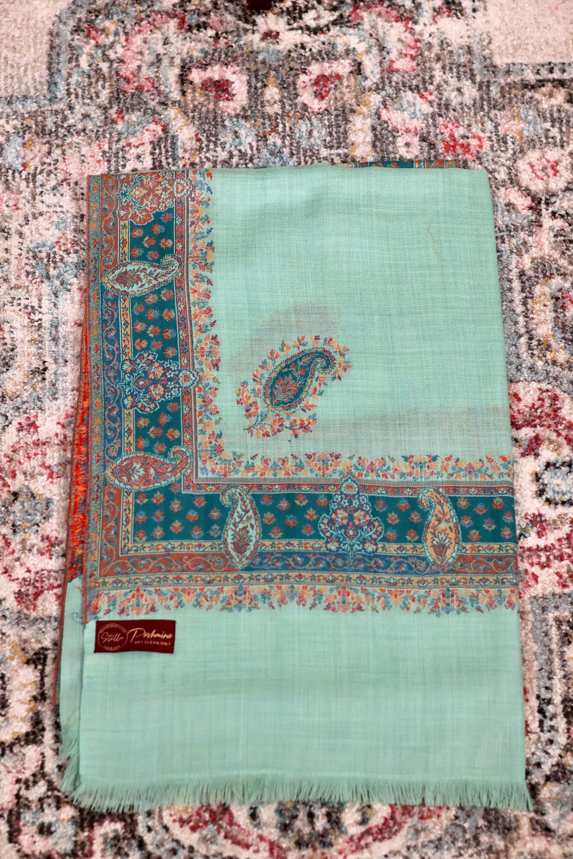 Green Pashmina Cashmere Shawl, Kalamkari Kashmiri Pashmina Silk Shawl, Premium Cashmere Scarfs, Soft & Warm Shawls Christmas Gift