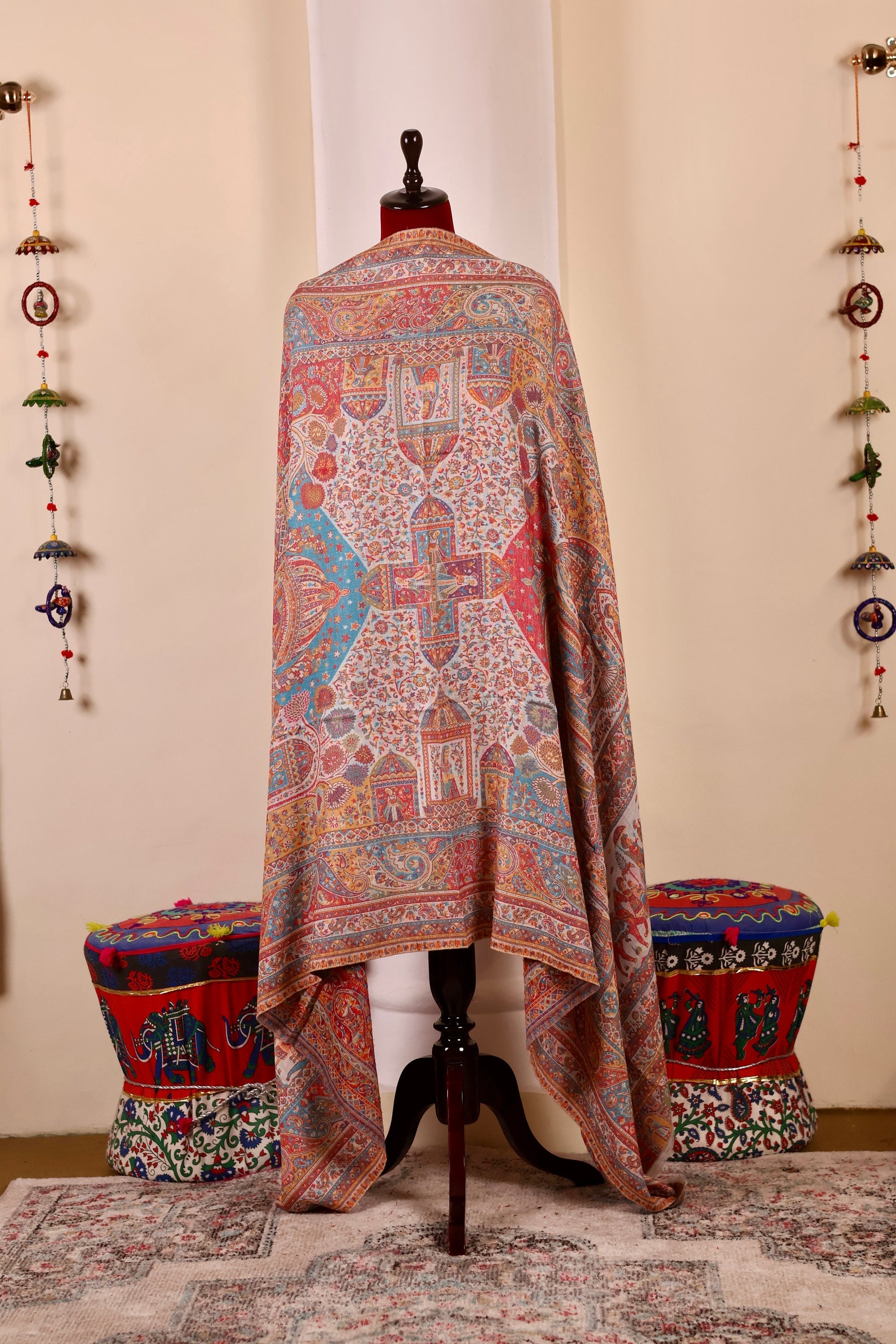 Handmade Pashmina Cashmere Shawl, Kalamkari Kashmiri Pashmina Silk Shawl, Premium Cashmere Shawl, Soft & Warm Shawls, Christmas Gift