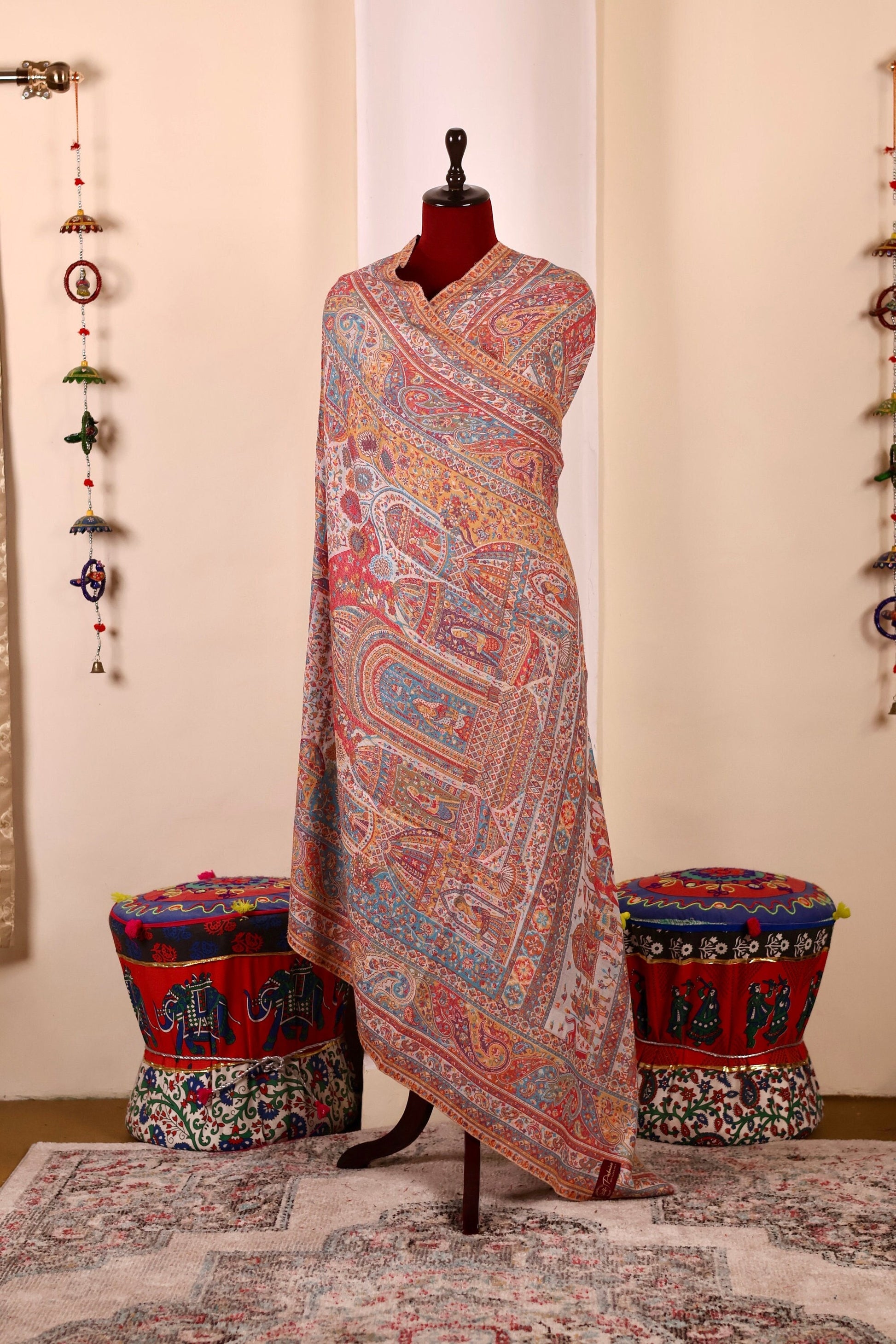 Handmade Pashmina Cashmere Shawl, Kalamkari Kashmiri Pashmina Silk Shawl, Premium Cashmere Shawl, Soft & Warm Shawls, Christmas Gift