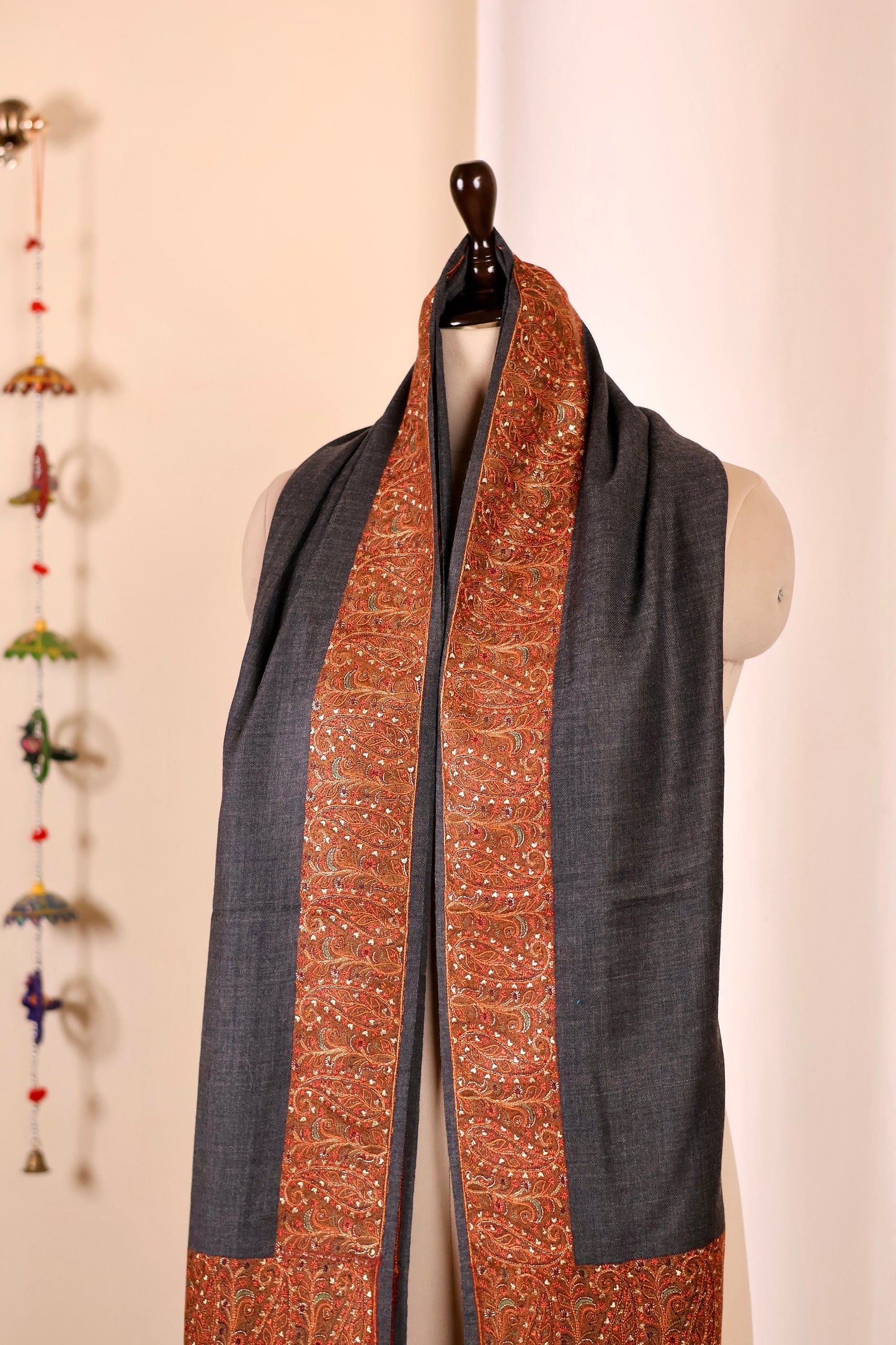 Elegant Pashmina Cashmere Shawl, Dark Grey Handmade Kashmiri Pashmina Silk Shawl, Premium Cashmere Scarfs, Soft & Warm Shawls Christmas Gift