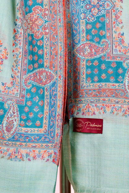 Green Pashmina Cashmere Shawl, Kalamkari Kashmiri Pashmina Silk Shawl, Premium Cashmere Scarfs, Soft & Warm Shawls Christmas Gift