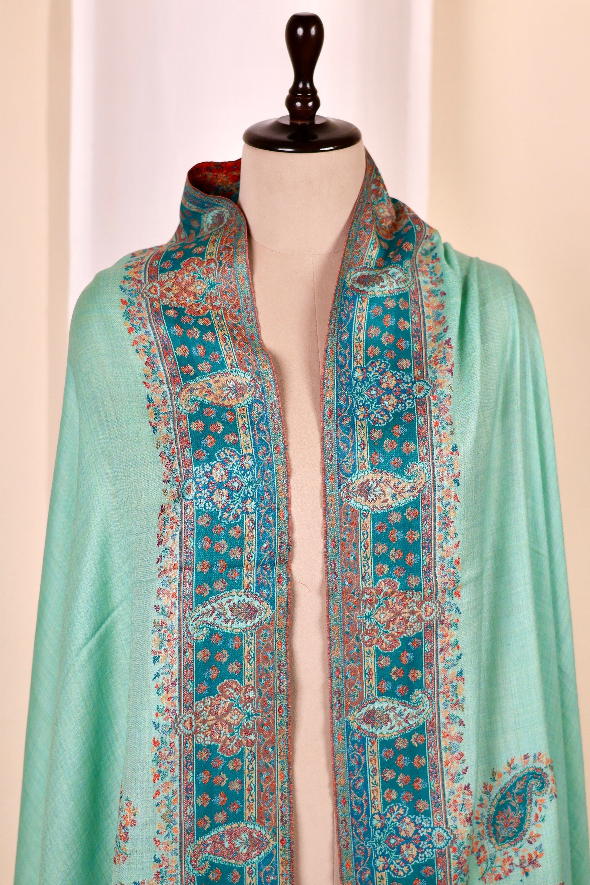 Green Pashmina Cashmere Shawl, Kalamkari Kashmiri Pashmina Silk Shawl, Premium Cashmere Scarfs, Soft & Warm Shawls Christmas Gift