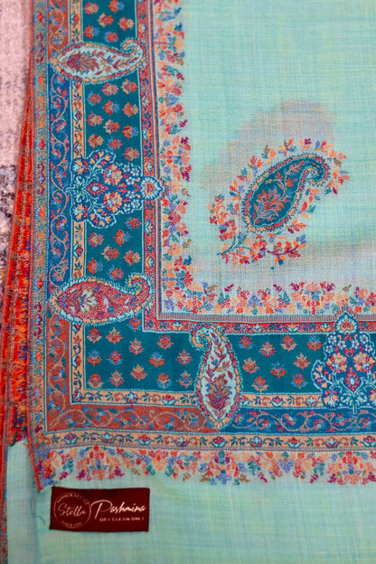 Green Pashmina Cashmere Shawl, Kalamkari Kashmiri Pashmina Silk Shawl, Premium Cashmere Scarfs, Soft & Warm Shawls Christmas Gift