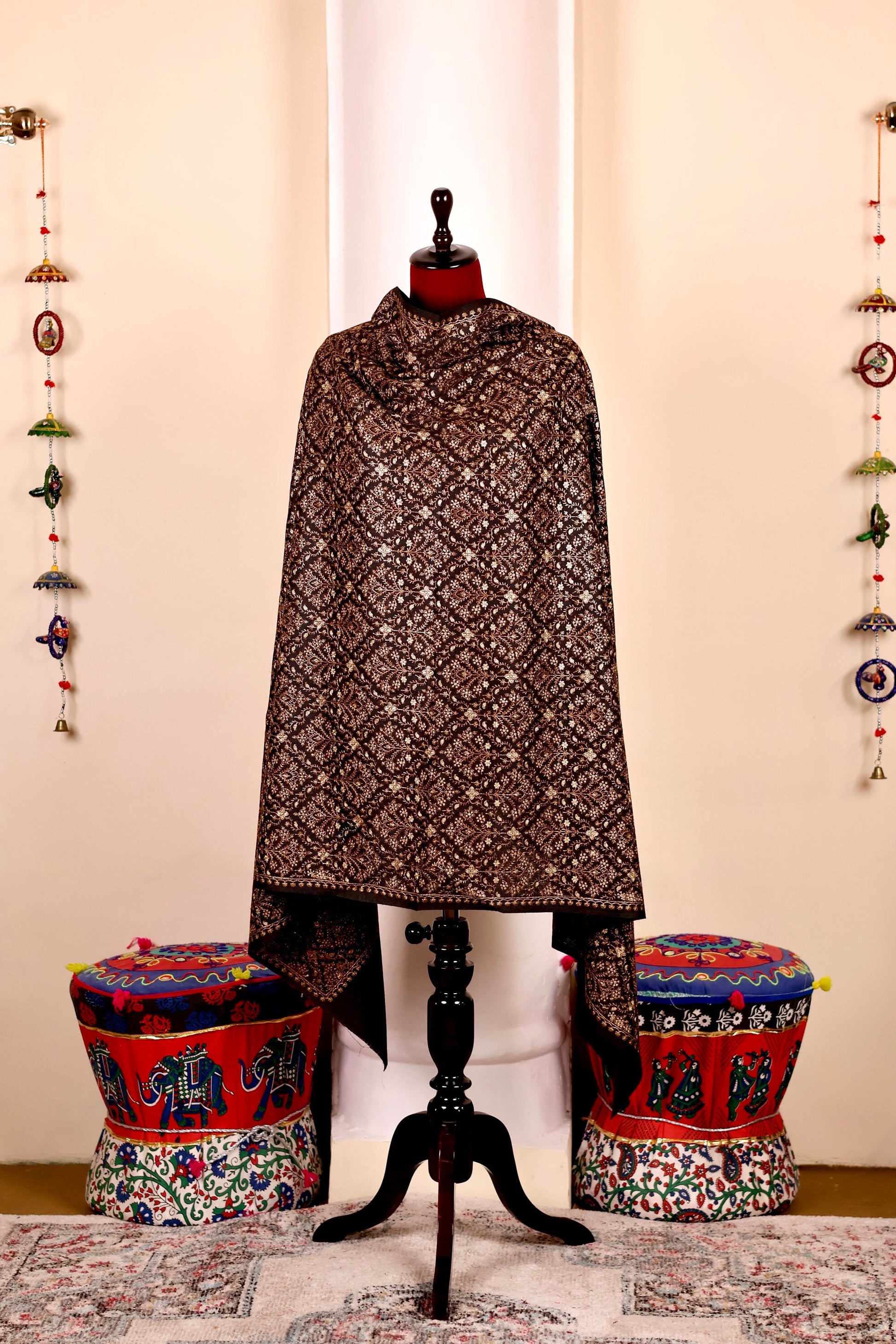 Black Pashmina Cashmere Shawl, Kani Embroidery Kashmiri Pashmina Silk Shawl, Premium Cashmere Scarfs, Soft & Warm Shawls, Christmas Gift