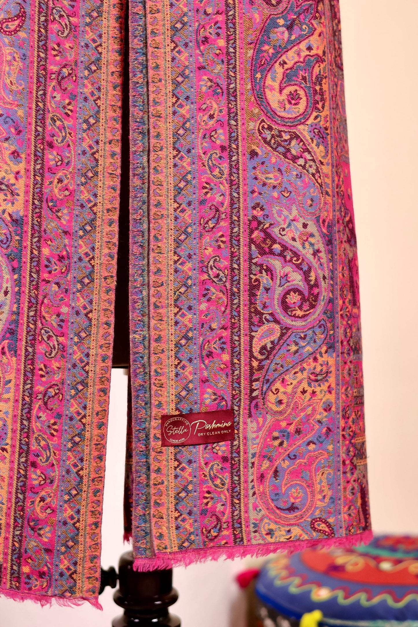 Pink Pashmina Cashmere Shawl, Kalamkari Kashmiri Pashmina Silk Shawl, Premium Cashmere Shawl, Soft & Warm Shawls, Christmas Gift