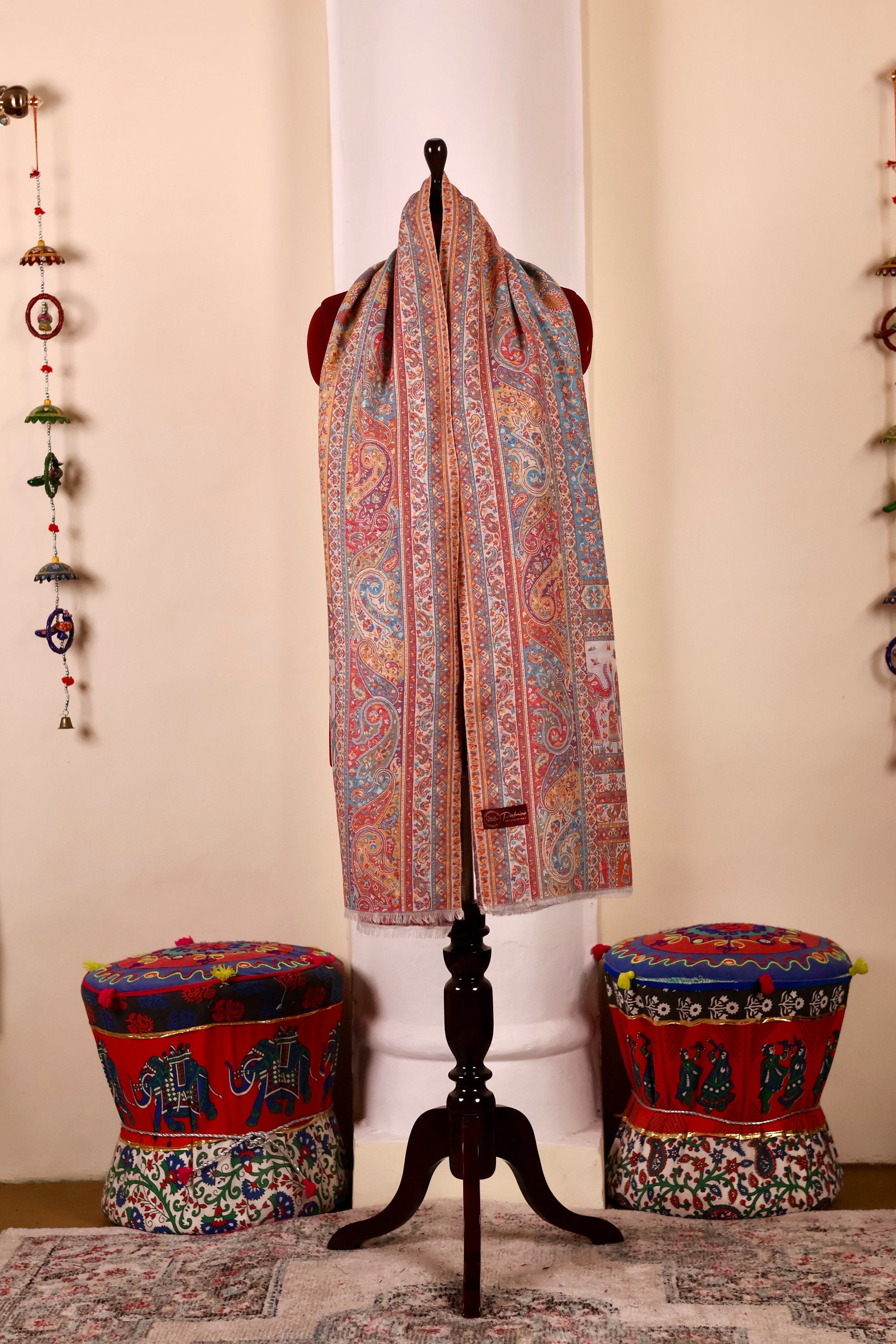 Handmade Pashmina Cashmere Shawl, Kalamkari Kashmiri Pashmina Silk Shawl, Premium Cashmere Shawl, Soft & Warm Shawls, Christmas Gift