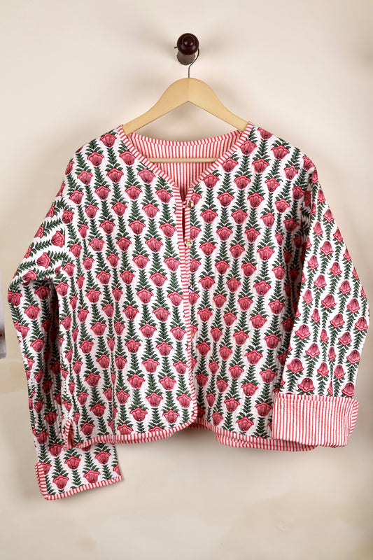 Reversible HandBlock Printed Quilted Cotton Jackets | Fall Winter Floral Women's Coat | Street Wear Bohemian Style Handmade Quilted Jackets