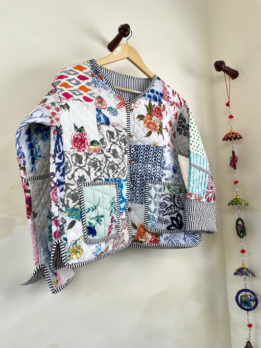 Patchwork HandBlock Printed Quilted Cotton Jackets | Fall Winter Floral Women's Coat | Reversible Bohemian Style Handmade Quilted Jackets