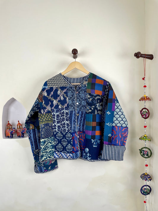 Patchwork Quilted Cotton Jackets | Fall Winter Floral Women's Coat | HandBlock Printed Reversible Bohemian Style Handmade Quilted Jackets