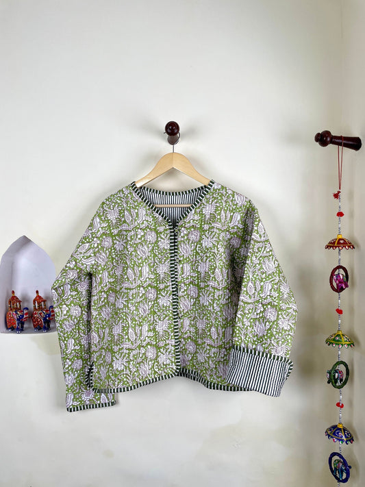 Reversible HandBlock Printed Quilted Cotton Jackets | Fall Winter Floral Women's Coat | Street Wear Bohemian Style Handmade Quilted Jackets