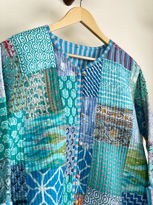 Chic Patchwork Quilted Cotton Jackets | Fall Winter Floral Women's Coat | HandBlock Printed Reversible Bohemian Style Quilted Jackets