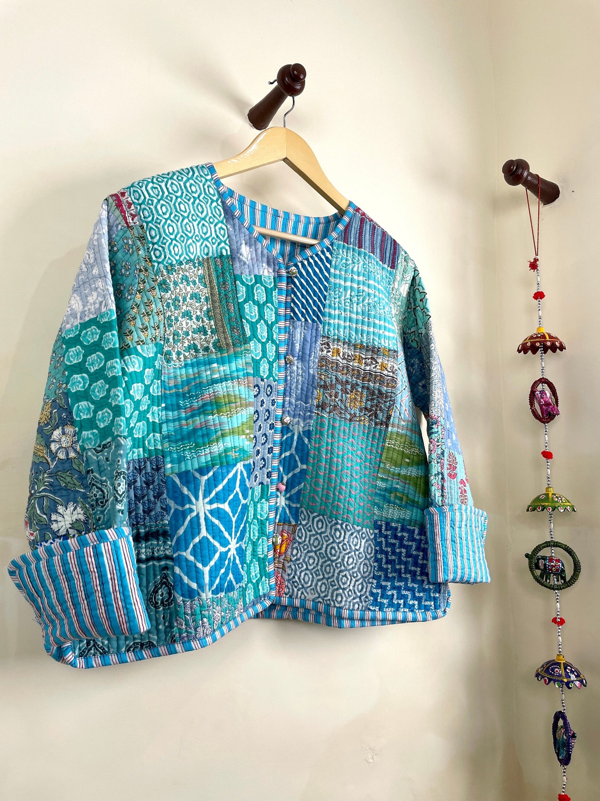 Chic Patchwork Quilted Cotton Jackets | Fall Winter Floral Women's Coat | HandBlock Printed Reversible Bohemian Style Quilted Jackets