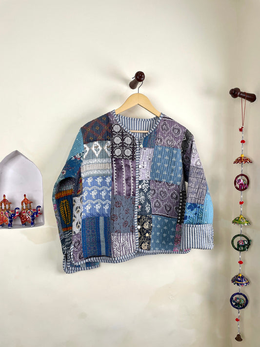 Chic Patchwork Quilted Cotton Jackets | Fall Winter Floral Women's Coat | HandBlock Printed Reversible Bohemian Style Quilted Jackets