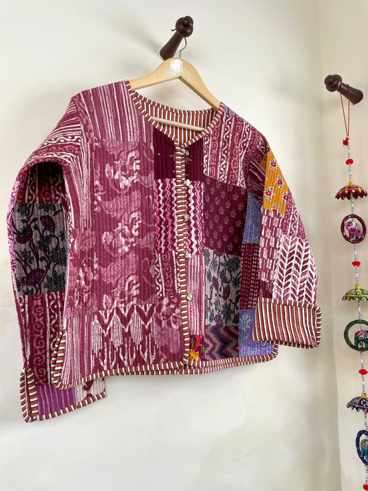 Patchwork HandBlock Printed Quilted Cotton Jackets | Fall Winter Floral Women's Coat | Reversible Bohemian Style Handmade Quilted Jackets