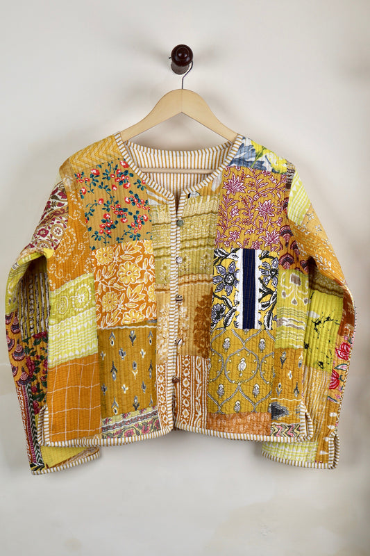 Vintage Patchwork Quilted Cotton Jackets | Fall Winter Floral Women's Coat | HandBlock Printed Reversible Bohemian Style Quilted Jackets