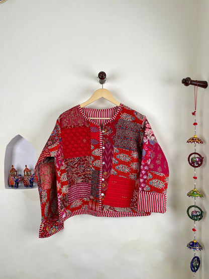 Chic Patchwork Quilted Cotton Jackets | Fall Winter Floral Women's Coat | HandBlock Printed Reversible Bohemian Style Quilted Jackets