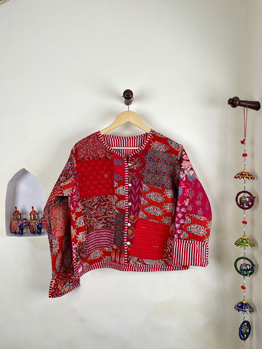Chic Patchwork Quilted Cotton Jackets | Fall Winter Floral Women's Coat | HandBlock Printed Reversible Bohemian Style Quilted Jackets